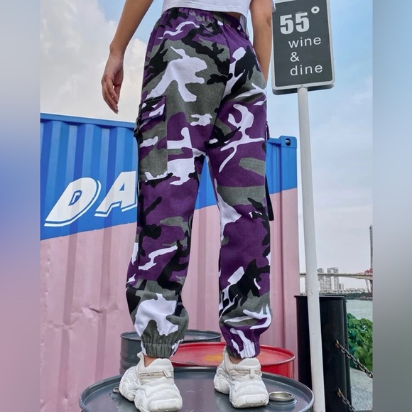 camo printed elastic waist cargo pants - Picture 4 of 7